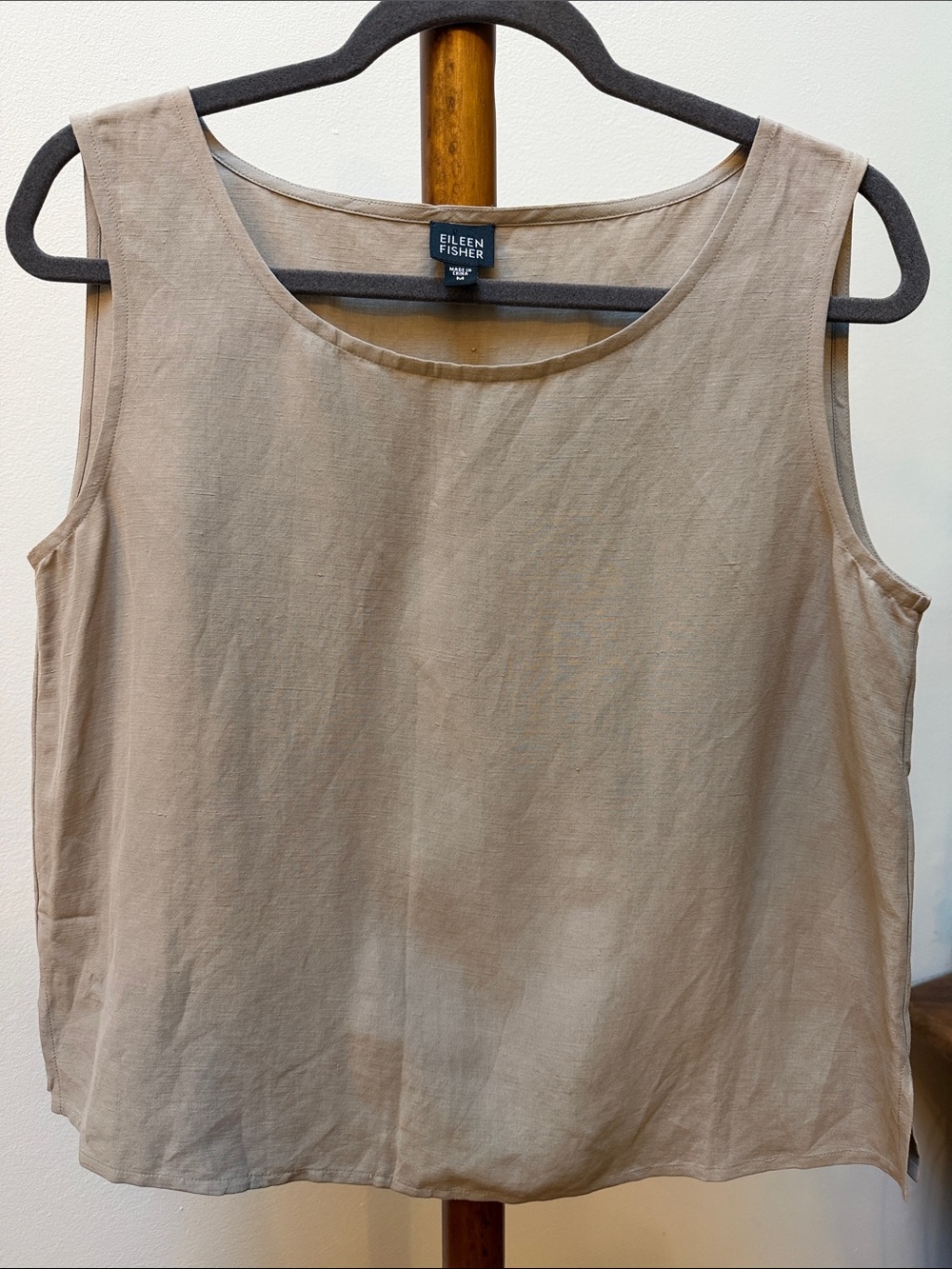 Eileen Fisher Taupe Linen Silk Blend Sleeveless Top M